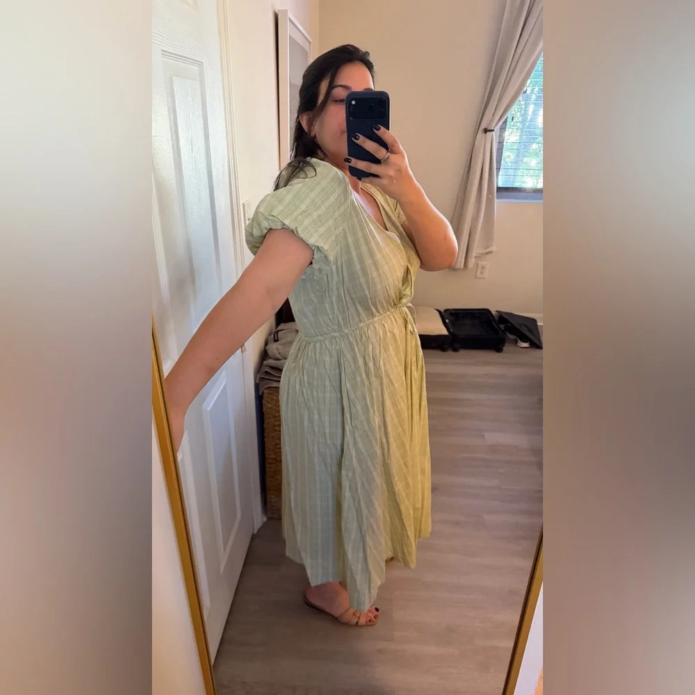 Madewell Light Green Plaid Midi Dress - Picture 2 of 6